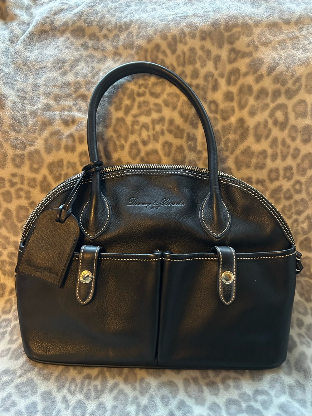 Dooney & Bourke Black Leather Dome Satchel with Front Pockets
